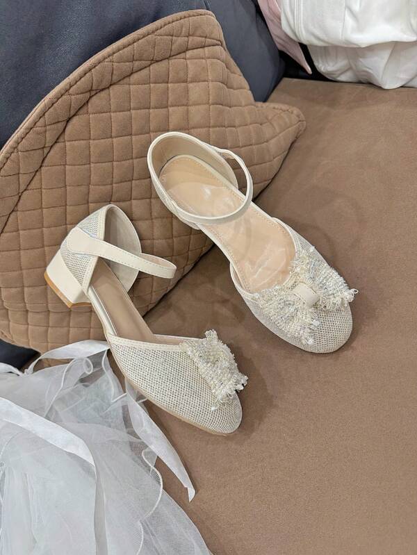 1 Pair Elegant Mary Jane High Heels For Teens, Bow Decor, Graceful & Beautiful, Suitable For Students To Attend Parties, Family Gatherings, Banquets