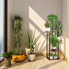 6 Tier Wood Tall Plant Stand Metal Rack Indoor, Multiple Flower Pot Holder Shelves Corner Rack, Planter Shelf Display Rack Storage Organizer Patio Living Room Balcony GardenWhite Oak - 5 Tier, Black - View 8