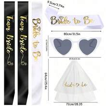 1/3pcs Bridal Shower Accessories Set, Includes Shoulder Strap, Veil, Heart Glasses, Gold Foil "Bride To Be" Design, Bride & Bridesmaid Shoulder Strap, Suitable For Wedding, Bachelorette Party Decorations - Multicolor - View 9