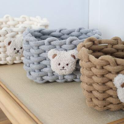 Cesta de almacenamiento de escritorio con forma de oso lindo, tejida en lino, diseño minimalista coreano, organizador para llaves, bocadillos, maquillaje, joyas y artículos varios, decoración del hogar, dormitorio, oficina, contenedor de escritorio, solución de almacenamiento decorativa, organización de escritorio
