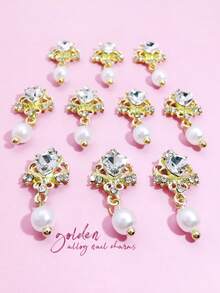 10pcs Gold & Silver Trending Pearl Tassel Nail Art Jewelry 3D Metal Crystal Glass Pendant Nail Decor, Suitable For Girls And Women Nails Nail Supplies - Multicolor - View 9