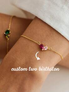 Customized Double Birthstone Heart Pendant Bracelet, Women's Mother's Jewelry Gift, Elegant Romantic Gift For Valentine's Day, Mother's Day, Stainless Steel Chain, Waterproof Summer Bracelet - As Shown - View 10