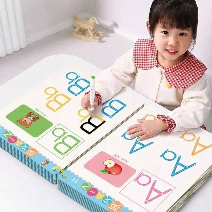 Children Notebook Waterproof White Hard Paper Board+1 Erasable Pen Can Write Reusable Magic Books Kid Early Practice Calligraphy(The Color Of The Pen Is Random.) - Pink - View 1