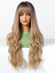 Tóc giả dài 26 inch kiểu ombre xoăn có mái, được làm từ sợi tổng hợp chịu nhiệt cao, kèm mũ lưới hoa hồng, vẻ ngoài tự nhiên, thoải mái và thoáng khí khi đội, nhẹ, phù hợp cho các lễ hội âm nhạc và sử dụng hàng ngày. - Ombre - Xem 6