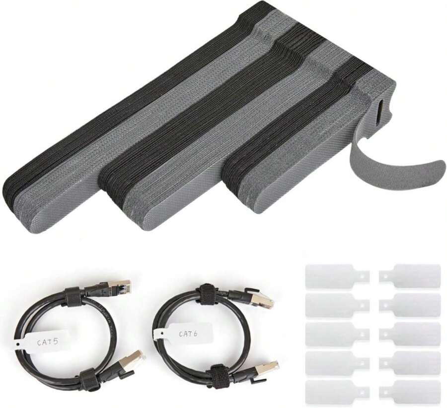 NBTORCH 70 PCS Reusable Cable Ties With Hook And Loop, Multi-Purpose Adjustable Cable Management Wire Ties &Amp; 10 PCS Cable Labels, Cord Organizer For Home, Office And Data Centers (Black+Grey) - MàuB - Xem 1