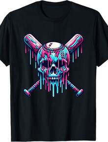 Baseball Skull Drip Baseball Drip Baseball Ice Cream Drip T-Shirt - Negro - Ver 1
