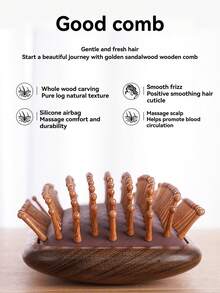 NEFOUME 25x8cm Peine de cojín de aire con estampado de sándalo natural, material de madera + cojín de aire de silicona 2 en 1 para el cuidado del cabello, experiencia de masaje con cojín de aire elástico a nivel de spa, peine de dientes redondos que se desliza suavemente sin dañar el cuero cabelludo, patrones florales/de ginkgo tallados disponibles, artículo esencial de alta gama para el cuidado del cabello como regalo o uso personal - Multicolor - Ver 4