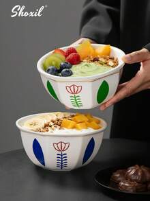 shoxil 1个沙特风格陶瓷甜点碗，郁金香花纹，可作零食碗、酸奶沙拉水果碗、坚果碗、托盘、甜点杯，适用于下午茶、家庭聚会、节日礼物、酒店、节日派对用品、斋月礼物分发。