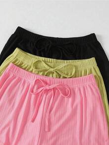 1 Piece Women's Pink Ribbed Lace Trim Sleepwear Set: Sleeveless Camisole & Shorts Loungewear, Adjustable Strap Feminine Sleep Set With Elastic Waist Drawstring Bottoms, Soft Breathable Ribbed Fabric For Daily Home Wear, Brunch Dates, Weekend Getaways, Coffee Gatherings, Nighttime Relaxation, Gift Exchanges & Gifting To Style-Conscious Females, Homebody Enthusiasts, Travelers, Casual Outfit Lovers Who Cherish Comfortable Feminine Sleep Sets That Blend Lace Accents & All-Day Versatility - 粉色 - 查看 11