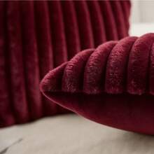 Set Of 2 Or 1pc Comfortable Thick Striped Plush Pillowcase, Soft Decorative Square Throw Pillow Covers, Suitable For Various Occasions Such As Bedroom Bedding, Home Decoration, Sofa Decoration, Camping, Outdoor, Etc - Burgundy - View 8