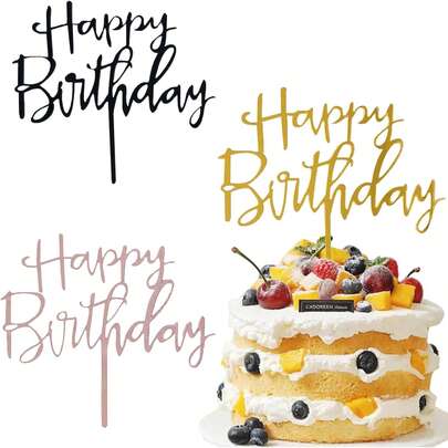 Acrylic Happy Birthday Cake Decorations, Gold, Black And Rose Gold Cake Decorations, Suitable For Children Or Adult Birthday Cakes