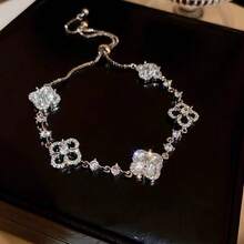1pc Four-Petal Flower Bracelet Is Suitable For Women, Adjustable, A Luxurious And Elegant Accessory - 銀色 - 查看 6