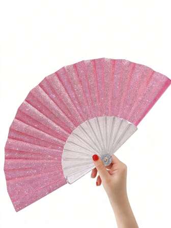 Glänsande rosa fläktar, sommarstrandfläktar, viktiga karnevalstillbehör för bärbara fläktar, strandtillbehör, lämpliga för festivaler, bröllop och resor