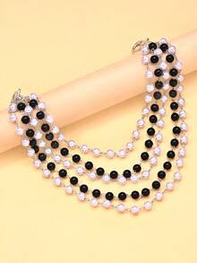 1件多层珍珠肩链，时尚欧美风晚宴派对礼服性感身体饰品 - 銀色 - 查看 6