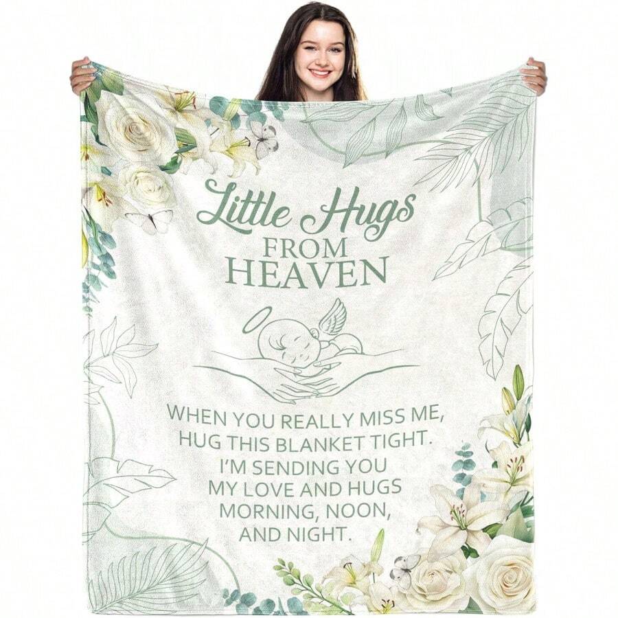 Miscarriage Gifts For Mothers, Miscarriage Memorial Blanket, Memorial Sympathy Gift, Condolence Ideas For Mom - Little Hugs From Heaven, Ideal Valentine's Day Gift For Her/Him Perfect Gift For My Sister Bestie, Ideal Warmhearted Gift For Girlfriend, Thoughtful Souvenir For Boyfriend, Cozy Gift For Best Friend, Personalized Gift For Him/Her, For Pets, Sofa, Bed, Car, Bedroom, Living Room, Office, Outdoor Camping, Beach, Wall Decoration, Bedroom Decor, Halloween Blanket, Fall Decor, Christmas Decor, Office Decoration - 彩色 - 查看 1