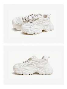 CAMEL CROWN 女士夏季新款透气杏色厚底休闲运动鞋 - 米色 - 查看 5