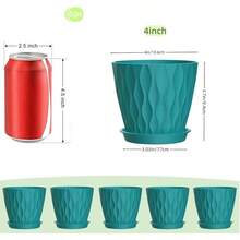 Inch Plant Pots 5 Pack, Flower Planters With Drainage Holes And Trays, Plastic Pots Indoor Outdoor Plants, White - 藍綠色 + 4英寸 - 查看 2