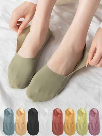 5 Pairs Women Socks Breathable Invisible Silicone Non-Slip Solid Color Boat Sock Comfortable High Quality No-Show Sox Ultra-Thin Soft Breathable