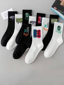 5/10/20 双男士彩绘骷髅图案个性化中筒袜，适合日常穿着 - 彩色 - 查看 4