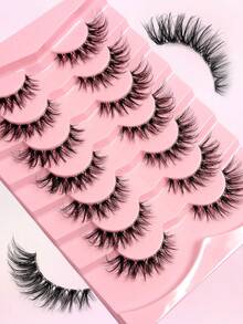 Asiteo 7对蓬松猫眼假睫毛，自然交叉睫毛，透明带仿貂毛睫毛，浓密眼尾，纤长柔软卷翘睫毛 - 眼尾拉長款 - 查看 7