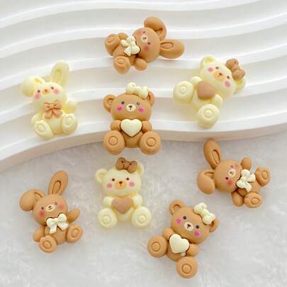 10pcs/20pcs Mixed Cute Animal Resin Charms Like Rabbit And Bear Flat Back Resin Charms, Suitable For Valentine's Day, DIY Easter Hobbyists, Birthday Party, Home Decor, DIY Fridge Magnets, Water Bottle Stickers, Phone Case Decorations, Easter Small Gifts, Random Styles