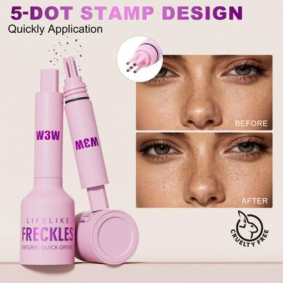 W3W Freckle Stamp, Waterproof & Long-Lasting Faux Freckles, Create Natural Makeup Look, 5-Point Realistic Sun-Kissed Freckle Effect, Easy To Use, Great Gift For Her