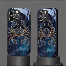 Funda de Teléfono de Vidrio Templado Estilo Sueño de Cáncer Azul Oro Negra para iPhone 16/16Plus/16Pro/16ProMax/15/15Plus/15Pro/15ProMax/14/14Plus/14Pro/14ProMax/13/13Pro/13ProMax/13Mini/12/12Pro/12ProMax/12mini/11/11Pro Max/x/xs/xr/xsmax/7/40 Diseño Creativo de Alta Gama Hermosa Simple para Chicos Chicas Pareja Funda Protectora - Colores mixtos - Ver 11
