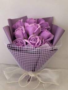 A Bouquet Of Handmade Eternal Romantic Roses In Red, Pink, Blue And Purple. Fragrant And Long-Lasting. A Creative Valentine's Day Gift That Never Withers.