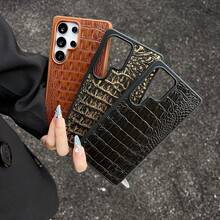 Premium Luxury Business Crocodile Texture PU Leather Phone Case Compatible With Samsung Galaxy S26 Ultra S25 Ultra S24 Ultra S23 Ultra Compatible With IPhone 17 Promax 17 Pro 17 Air - 3D Stereo Texture, Heavy Duty Full Wrap Shockproof Shell - Gold - View 7