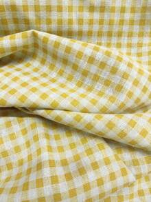 1 件装迷人黄白格子长方形野餐毯 - 适合情人节、复活节，编织人造丝桌布，带蕾丝边，非常适合冬季露营、海滩郊游、摄影背景、野餐配件 - 黃色 - 查看 4