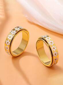 VJS Nhẫn hoa xoay mạ vàng 18K, phụ kiện trang sức bằng thép không gỉ, nhẫn hoa cá nhân hóa phù hợp cho nữ, món quà ý nghĩa cho sinh nhật, ngày Valentine, cỡ 6-10. - Nhẫn xoay Daisy - Xem 7