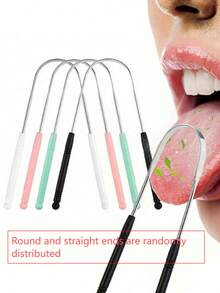 1个不锈钢舌刮器，口腔卫生工具，符合人体工学的U型手柄，多种颜色可选，有效清洁口腔，清新口气，个人护理清洁工具，耐用金属材质。