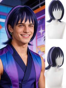 14英寸男士假发，动漫角色，散兵游侠cosplay，合成纤维，柔软蓬松发质，带卷曲尾巴，适合派对和节日cosplay。 - 彩色 - 查看 10