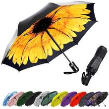 Compact Travel Umbrella - Windproof Auto Open/Close, Lightweight Folding Umbrella WIth Fiberglass Frame & Waterproof Canopy. Fits Backpack/Purse. (Sunflower),42Inch-1Pack,Sunflower - Sunflower - View 1