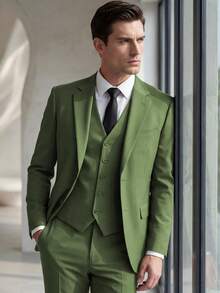 6pcs Men's Slim Fit Suits Tuxedos Double Breasted Multicolor Blazer Vest And Pants With Tie  Brooch And Pocket Square, Prom Suits For Men Wedding Grooms - Màu xanh Ô liu - Xem 6
