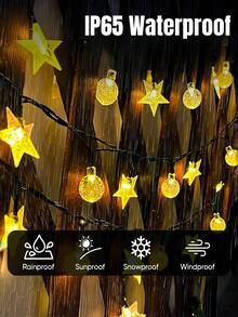 1 Set Solar Powered Lights - 20/50/100 LED Beads, 8 Modes, IP65 Waterproof, Outdoor Fairy Lights For Garden, Patio, Fence, Gazebo, Holiday, Party, Camping, Ramadan Eid Decoration (Warm White/Colorful) - Yellow - View 4