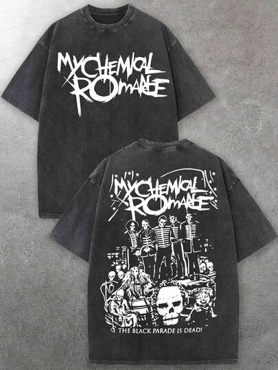 Men's  The Black Parade Is Dead! Band Graphic Crew Neck T-Shirt | Soft Fabric | Rock Music Casual Outfits | Mens Graphic Tee Street Fashion