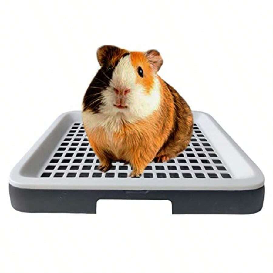 Guinea Pig Litter Tray Pan With Grate For Cage - Small Animal Potty Trainer - Rattie Chinchilla And Pet Litter Box - Easy-Clean Space-Saving Design - 9.8x7.6x1.18 In - Đen Trắng - Xem 1
