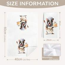 MEMNUN 2 khăn lau bếp in hình chú chó Bulldog Pháp hoạt hình, kích thước 15.75*23.62in (40*60cm), chất liệu polyester siêu mềm, họa tiết chú chó Bulldog dễ thương cầm thìa và bánh pizza, chú chó Bulldog cầm muỗng và bánh trái cây, quà tặng cho nhà bếp, nhà hàng, sử dụng được quanh năm. - Nhiều màu - Xem 4