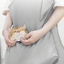 1件夏季猫咪美容围裙，4个固定孔，防抓挠，不掉毛，便携式猫咪护理围兜 - 灰色 - 查看 4