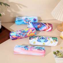 1pc Cartoon Stitch Allover Print PU Pencil Case, Large Capacity Student Stationery Storage Bag, Cute Cartoon PU Pencil Pouch, Suitable For Students And Office Workers Daily Use