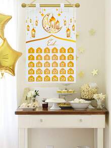 1 Set Weißgold Filz Eid Mubarak Countdown Kalender, Ramadan Kareem Adventskalender Anhänger mit Stern Mond Laterne Design, Ramadan Hängedekoration, Ramadan Kareem Party Zubehör, Ramadan Mubarak Dekorationen, Islamische muslimische Versammlungsdekoration, Ramadan Eid Dekoration, Ramadan Dekorationen für Zuhause, Eid Heimdekoration, Eid Al-Fitr Kalender, Ramadan Geschenke - Weißes Gold - Übersicht 6