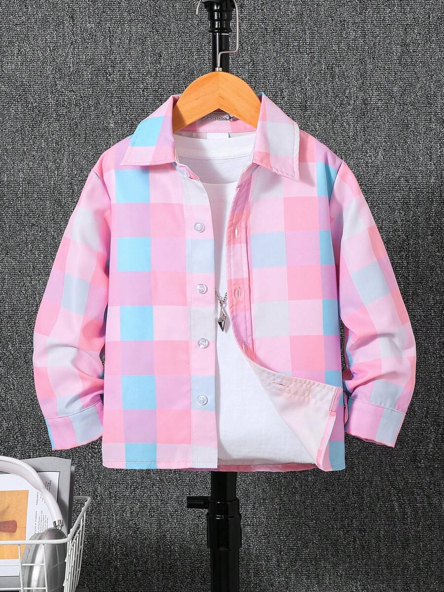 Áo sơ mi dài tay kẻ caro thời trang cho bé trai, áo cổ bẻ nhẹ nhàng, kiểu dáng thường ngày, thích hợp cho mùa xuân thu. - Hồng - Xem 1