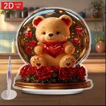 Bohemian Style Acrylic Snow Globe With Teddy Bear And Rose Heart Pendant | Charming Desktop Decor, Battery-Free, Suitable For Living Room, Bedroom, And Study, Ideal Gift For Friends And Family - Multicolor - View 1