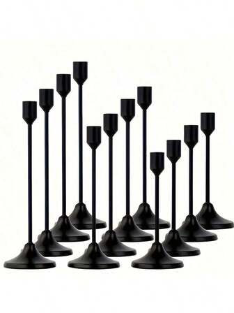 12pcs European Romantic Candle Holders Set, Polished Metal Tabletop Candle Holders Suitable For Pillar And Cone Candles, Elegant Centerpiece Decor For Valentine's Day, Thanksgiving, Home, Wedding, Party, Anniversary