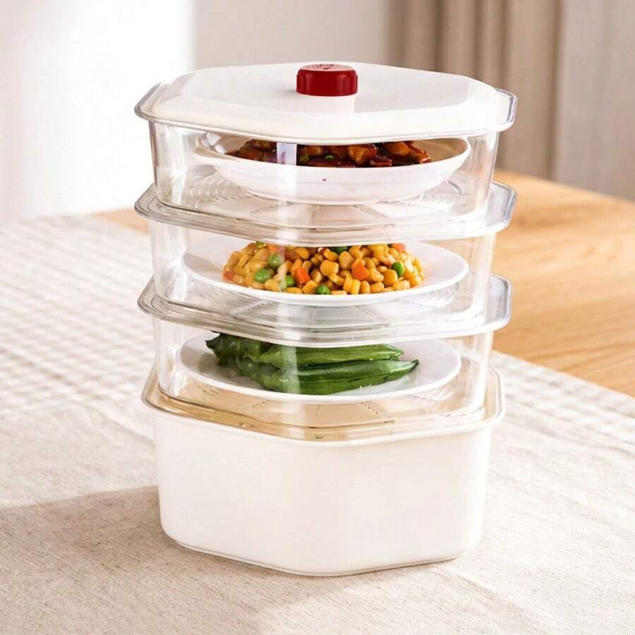The Multi-Functional Household Thermal Food Cover Features A Multi-Layered Breathable Design And Transparent Plastic Material, Offering Both Effective Dust-Proof Protection And Practical Storage Functionality. - Beige - View 1