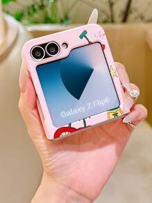 1pc Fashionable Minimalist Skin-Friendly PC Material Cute Tomato Star Element Foldable Phone Case, Protective And Anti-Drop, Compatible With Samsung Galaxy Zflip 3/Zflip 4/Zflip 5/Zflip 6/Zflip 7/ Razr 50 Ultra/ Razr 60 Ultra/ Razr 60/ Rolla Razr 50/Galaxy Z Flip7 FE - Pink - View 4