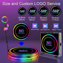 Fotomatón 360 con anillo de luz RGB, logotipo gratuito, control mediante app, fotomatón giratorio automático de 360 grados con estuche de transporte - 80cm/31.5inch - Ver 3