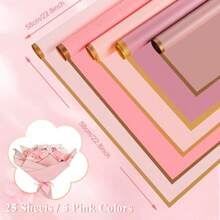 25 Sheets Flower Wrapping Paper Pink Waterproof  Bouquet Wrapping Paper For Bouquets Birthday DIY Crafts Gift Wrapping Valentine's Day 5 Color Pink Series - 5 Màu - Xem 2