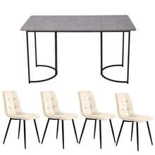 Dining Set (5-Piece), Dining Table With 4 Chairs, Modern Kitchen Table Set, 140*80cm Kitchen Table With Gold Metal Legs, White MDF Tabletop, Beige Velvet Dining Chairs - Grey - View 4